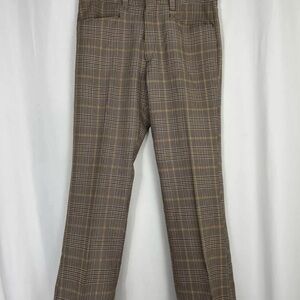 Vintage MW Brand Plaid Pants Brown Gold Tan 34x29 12”rise Pleated